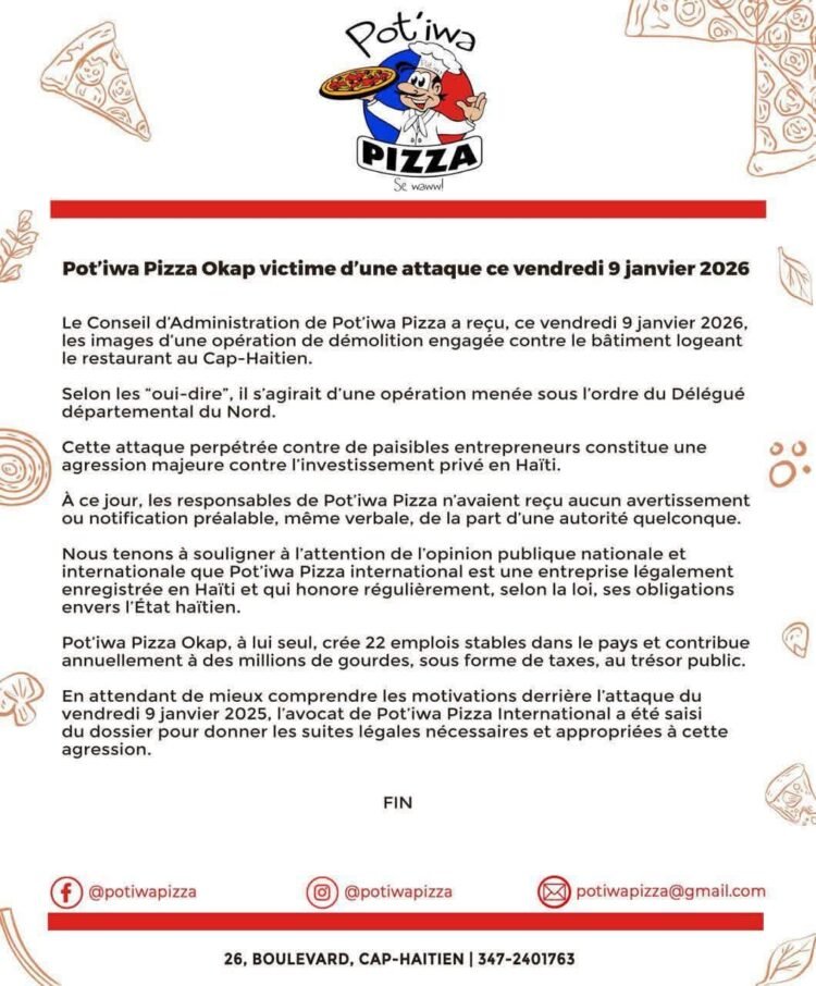 Cap-Haïtien : la démolition de Potiwa Pizza, un investisseur légal pris de court sans aucune notification de l’État