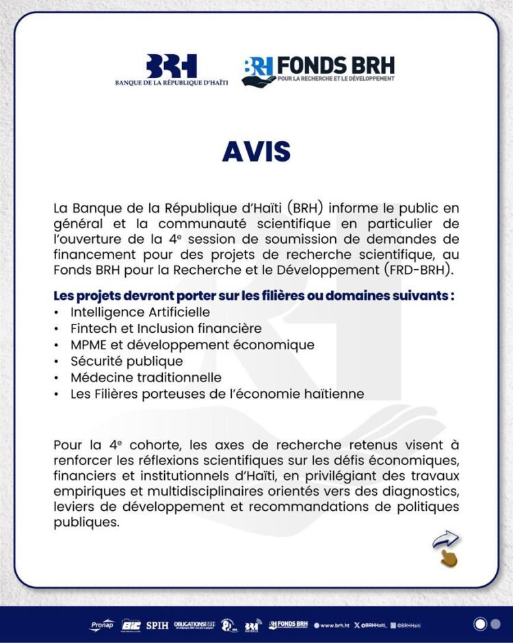 La BRH encourage l’innovation à travers un nouveau programme de financement de la recherche